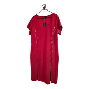 Ashley Stewart Women's Short Sleev Dress Size 18/20 Red Gold Tone Solid New